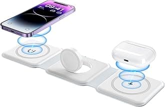 Wireless Charger 3 in 1, Magnetic Foldable Wireless Charging Station for iPhone 13/12/11 Pro Max/X/Xs Max/8/8 Plus, AirPods 3/2/pro, iWatch Series 7/6/5/SE/4/3/2, and Samsung Phones(White), USB