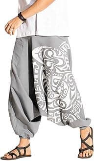 The Veshti CompanyPrinted Harem Pants for Men's Cotton Hippie Style Baggy Boho Yoga Pajama Pant with Pocket