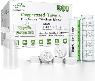 Compressed Coin Tissue for Travel 500 Pcs with 4 Carry Cases, Thicken 100% Cotton Disposable Face Cloths, Compact Mini Portable Facial Towel Disposable Washcloth for Camping Home Beauty Office