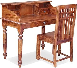 Jangid Handicraft Solid Sheesham Wood Study Table for Adults | Computer Table with Chair for Home | Wooden Writing Desk | Office Table for Office Work | Work from Home Table with 3 Drawers | Natural