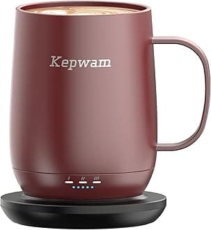 Kepwam Self Heating Coffee Mug T2, 16oz Smart Heated Coffee Mug, 150 Min Battery Life - Hot up to 149℉ Temperature Control Coffee Mug Warmer, Gifts for Dad Mom (No APP)