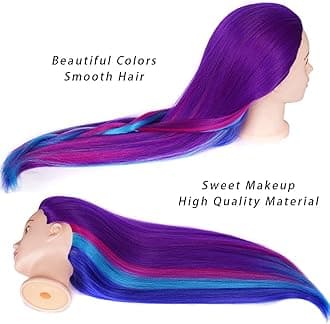 Amyqueen Mannequin Head with Hair, 29" Doll Head for Hair Styling Cosmetology Mannequin Head Hair Styling Hairdressing Practice Training Doll Heads with Clamp Holder(Purple Four Colors)