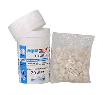 Aquapura Water Purifier Tablets 100 Tablets Pack, 1 Tablet for 20 Litres Water, 3 Years Shelf Life and Warranty for Household, Workplace and Family - 100 Pcs (Pack of 1)
