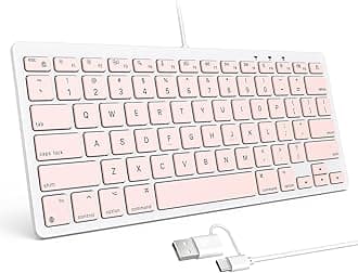 OMOTON Wired Keyboard for Mac with Dual Interface, Comfortable Typing Angle & Stable Connection, Compatible with MacBook, iMac, Mac mini, PC-Pink