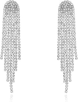 Luxval Rhinestone Earrings Dangling for Women Sparkly Silver Dangle Earrings Girls Long Chandelier Earrings Tassel Lightweight Ear Studs Cubic Zirconia Crystal Statement