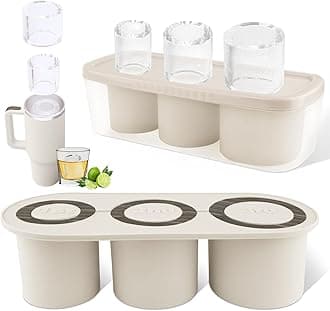 Tcamp Tumbler Ice Mold, Ice Cube Tray for 30 oz -40 oz Tumbler Cup, 3 Pcs Silicone Hollow Cylinder Ice Mold with Lid and Bin for Freezer, Ice Drink, Juice, Whiskey, Cocktail (White)