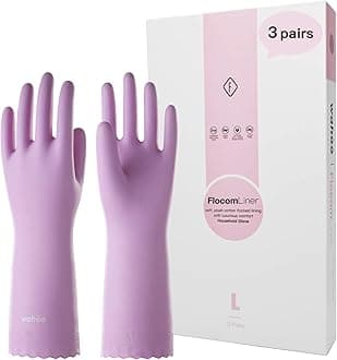LANON Wahoo 3 Pairs PVC Household Cleaning Gloves, Reusable Dishwashing Gloves with Cotton Flocked Liner, Waterproof, Non-Slip, Medium