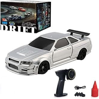 RC Drift Car, Mini RC Drift Car for Adults 1:43 Remote Control High Speed Race Drifting Cars, 2.4GHz 4WD Racing Hobby Toy Car with with LED Lights Drift Tires for Adults (Silver)