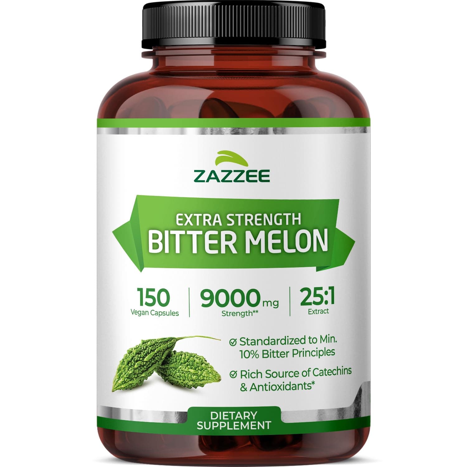 Zazzee Extra Strength Bitter Melon 25:1 Extract, 10% Bitter Principles, 150 Vegan Capsules, 5 Month Supply, Momordica Charantia, Antioxidant & Metabolic Support, Non-GMO, Made in the USA