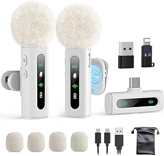 USB C Lavalier Microphone Wireless Mini Mic for Type-C Android Phone/Tablet/PC Video Recording Clip-on Mics with Rotatable Clip&Denoise Recording, Ideal for Vlog Tiktok Youtube Content Creator, White
