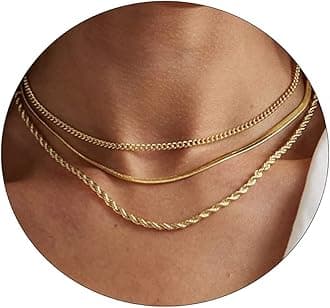 Herringbone Choker Necklace Set Double Layer Snake Chain Herringbone Chain Necklace Layering Necklace Set Cuban Chain Necklace for Women