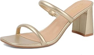 Avidirk Women's Square Open Toe Heeled Sandals Two Strap Mules Slip On Block Chunky Mid Heels Sandals