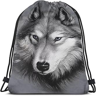 Animal Series Wolf Drawstring Backpack Bag - Hand Drawing Portrait, Cool Wild Wildlife Sport Gym Sack, Yoga Bag for Men & Women