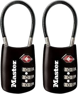 Master Lock Padlock, Set Your Own Combination TSA Locks for Luggage, Travel Zipper Lock with Cable Shackle is 1-3/16 in. Wide, Colors May Vary, 4688T, 2 Count (Pack of 1)