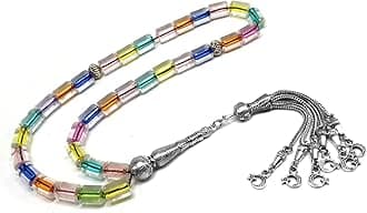 Mixed Color Transparent Column Acrylic Worry Beads, Prayer Beads, Tesbih, Tasbih, Tasbeeh, Rosary, Misbaha, Masbaha (10x7.5mm-33 Beads)