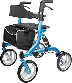 Winlove Rollator Walkers for Seniors-Folding Rollator with Seat and 10-inch All Terrain Wheels-Medical Rolling Walker Aluminium Frame with Suspension Spring and Heat Seat Pad,Blue