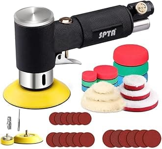 SPTA 25mm/50mm/80mm Eccentric Grinder, Mini Pneumatic Air Sander Polisher with 33 Polishing Pads for Car