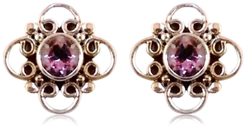 Nicky Butler Sterling Silver Amethyst Gemstone Scrolled Stud Earring