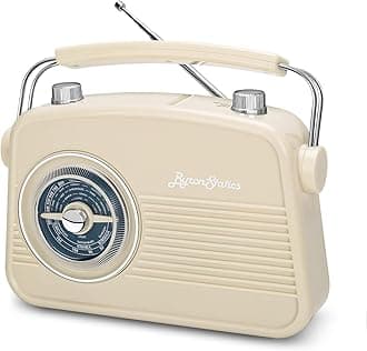 ByronStatics Portable Radio AM FM, Vintage Retro Radio with Built in Speakers, Best Reception and Longest Lasting, Power Plug or 1.5V AA Battery - Cream