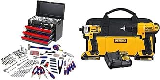 408-Piece Mechanics Tool Set, General Household Home Repair Tool Kit with DEWALT 20V MAX Cordless Drill and Impact Driver Combo Kit
