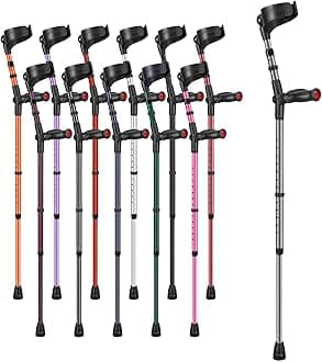 Comfort Grip Closed Cuff Double Adjustable Crutch – Matallic Grey - Right Handed | Height Adjustable Elbow Crutch for Men Women Adults Arthritis Comfort Anatomic Handle Forearm Ergonomic