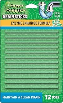 Green Gobbler Drain Cleaner and Deodorizer Sticks with Enzymes - Maintain a Clean Drain, Safe for Pipes and Septic Tanks, Use Monthly - 12 Pack