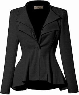 Hybrid & Company Women's Casual Work Office Dressy Double Lapel Single Button Peplum Comfortable Blazer