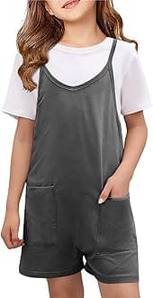 Girls Summer Jumpsuits Spaghetti Strap Sleeveless Loose Romper Short Pants with Pockets 5-14 Years