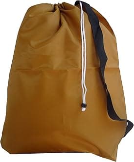 Small Laundry Bag with Drawstring, Carry Strap, Locking Closure, Color: Gold, Size: 22x28