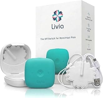 Livia Menstrual Pain Relief Device, Blue-Green – Off-Switch for Period Pain – Portable & Discreet – Rechargeable, Up to 8 Hours Battery – Complete Kit with Stick-On Pads – The Go-to Travel Partner