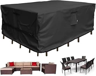 Patio Furniture Set Cover Waterproof Rectangular Heavy Duty 600D Outdoor Sectional Sofa Couch Cover Large Outside Dining Table and Chairs Covers Patio Conversation Set Cover Black 112 x 74 Inch