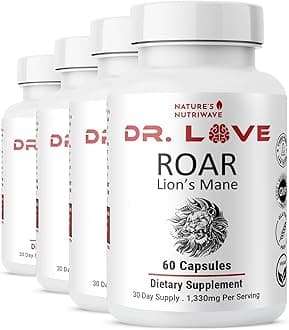 Dr. Love Roar Lion’s Mane Mushroom Supplement – Plant-Based Formula with Cordyceps, Reishi & Shiitake – Vegan, Gluten-Free, GMP Certified, Made in USA – 60 Capsules, 4 Month Supply
