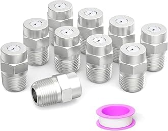 50 Degree Surface Cleaner Tips, 1/4 Inch NPT Male, 2.5 Orifice, 4000 PSI Threaded Spray Nozzles, Replacement for Water Gun, Water Broom and Surface Cleaner (10-Pack)