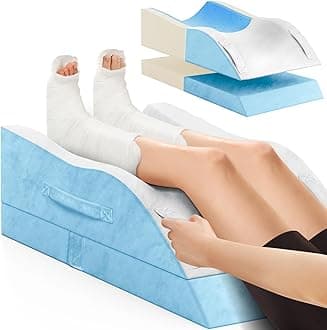 Double Leg Elevation Pillows, Wedge Pillow for After Surgery, Memory Foam Support Adjustable, Comfort Care for Back Knee Hip Ankles Pain, Knee Pillow for Sleeping Blood Circulation Light Blue & White