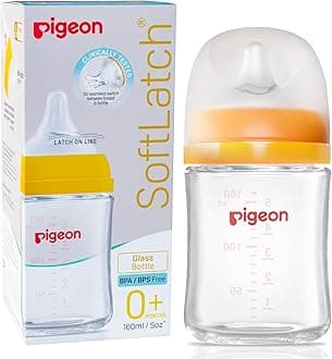 Wide Neck Glass Feeding Bottle 160 ml (Yellow) | Borosilicate Glass | Anti-Colic Silicone Nipple | BPA Free | Ergonomic Easy-Grip Design | 0m+ Newborns