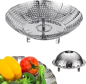 Veggie Vegetable Steamer Basket, Folding Steaming Basket, Metal Stainless Steel Steamer Basket Insert, Collapsible Steamer Baskets for Cooking Food, Expandable Fit Various Size Pot