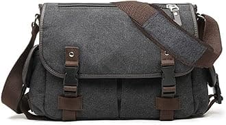[Upgraded] Vintage Canvas Messenger Bag 13 15.6 17 inches Large Book Laptop Shoulder Bag Women Men New (Black, Medium)