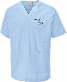 CustomPersonalised Embroidered Your Text Scrubs Tunic Health Care Hospital Medical Uniform Women Men Nurse Uniform Workwear Doctor Nurse Dress V Neck Line Regular Fit Top