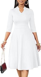 Nmoder Casual Dresses for Women Semi Formal Fit and Flare 3/4 Sleeve A-line Church Work Dress with Pockets