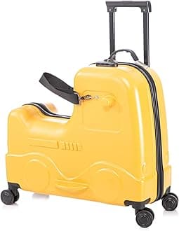22 Inch Ride-on Suitcase for Kids & Teens, Toddler Travel Luggage with Seat, Spinner Wheels, Safety Belt, Stroller-Style Checked Luggage with Combination Lock&Telescoping Handle for Ages 5-18