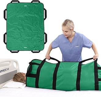 Multipurpose 48" x 40" Positioning Bed Pad with Reinforced Handles - Reusable & Washable Patient Sheet for Turning, Lifting & Repositioning - Double-Sided Nylon Fabric, Green