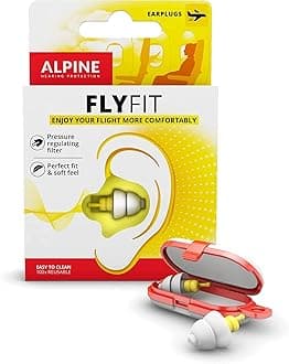 Alpine FlyFit Earplugs for Flying - Prevent Ear Pain & Regulates Air Pressure - Aeroplane Travel Essentials - Comfortable & Reusable with Ultra Soft Filter for Flight - Holiday Essentials - 17 dB