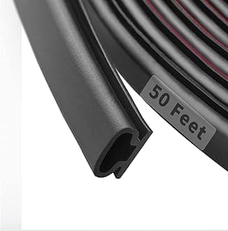 50 Feet D-Shape Rubber Weather Stripping Door Seal Strip, Fingwerk Self-Adhesive Backing Door Weatherstripping for Door Frame Insulation Large Gap, Easy Cut to Size(Black)