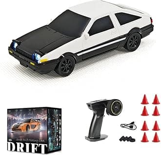 Aetheria 1/43 RC Drift Racing Car with Gyro, 4WD Fully Proportional Mini Electric Race Vehicle with LED Lights Remote Control High Speed Car for Adult Outdoor - Ready to Run (Gyro Black White)