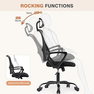 Sweetcrispy Office Computer Desk Chair, Ergonomic High-Back Mesh Rolling Work Chairs with Wheels and Adjustable Headrests, Comfortable Lumbar Support, Comfy Armrest for Home, Bedroom, Study,Black
