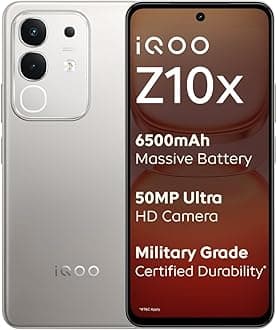 iQOO Z10x 5G (Titanium, 8GB RAM, 128GB Storage) | 6500 mAh Large Capacity Battery | Dimensity 7300 Processor | Military-Grade Durability