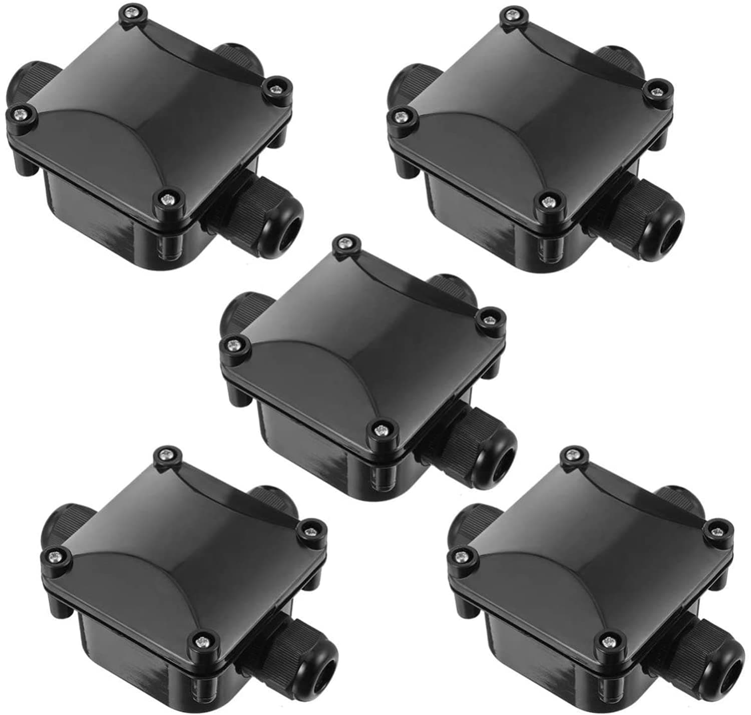 ELECDON Waterproof External Junction Box - 5pcs Plastic IP68 Electrical Box, 3-Way Outdoor Cable Connectors, Power Cord Connector Protection