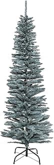 8Ft/2.4m Slim Christmas Tree Artificial Frosty Green Pencil Tree 828 Pointed Tips, Metal Stand, Holiday Home Decorations