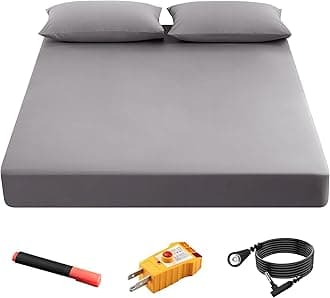 Grounding Fitted Sheets 90% Organic Cotton+10% Pure Silver Fiber, Grounded Sheets with Grounding Cord, Bed Grounding Kit for Healthy Sleep Therapy (Gray, California King)