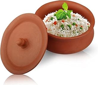Organic Terracotta Mud Pot with 1L Capacity, Hand Craft Dahi Handi for Kitchen, Light Weight Curd Bowl with Lid for Cooking, Pack of 1, Brown Color
